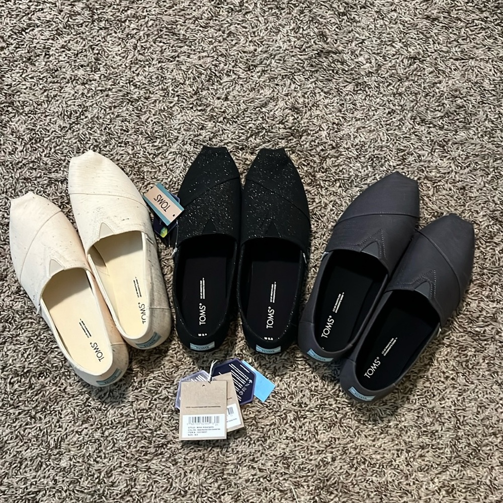 3 pairs NWOT TOMS Alpargata Slip On shoes - Women’s size 8 1/2